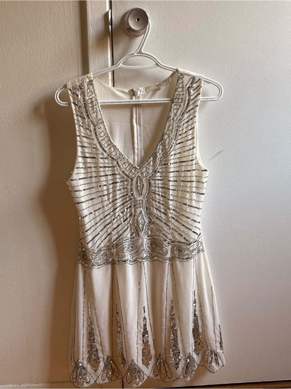 TFNC Ivory Mini Dress with Silver Beaded Detail